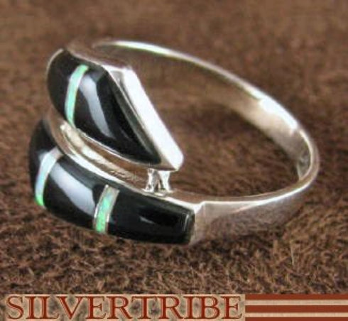 Opal Black Inlay Sterling Silver Jewelry Ring Size 6-1/2 RS35697